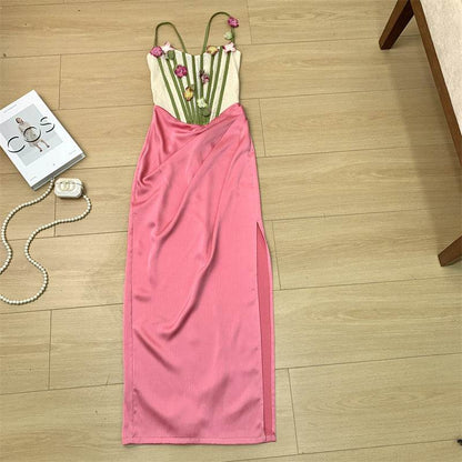 Buycenter Retro Floral Fishbone Bra Dress - Sleeveless Long Jumpsuit - Buy Center