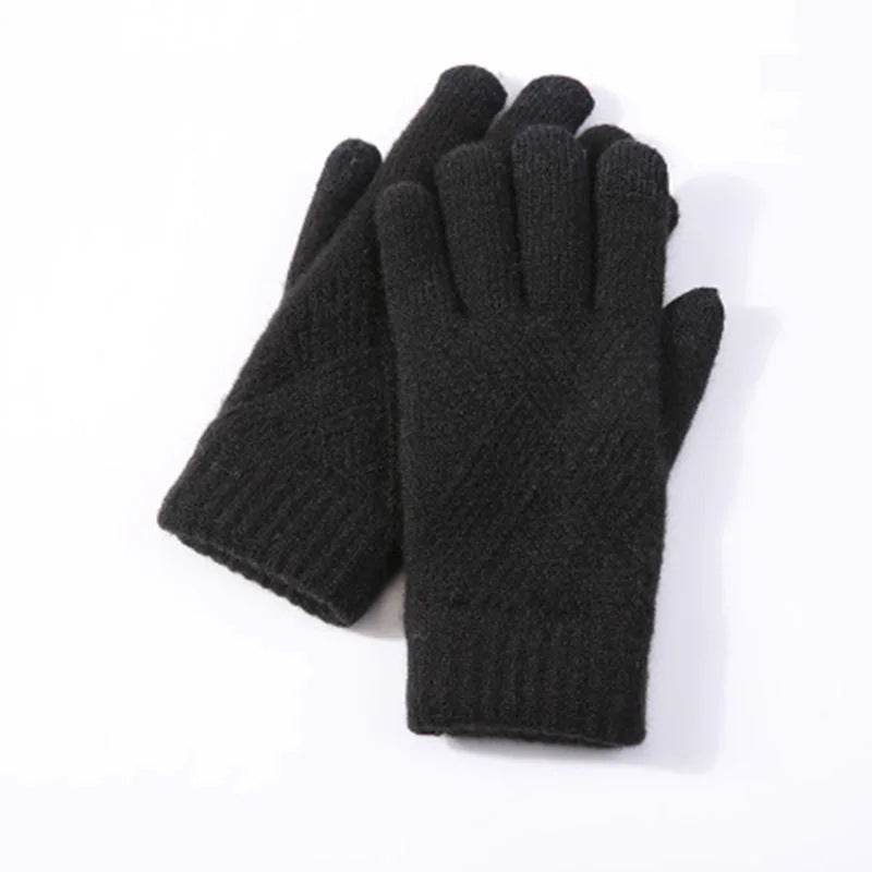 Autumn & Winter Fleece-Lined Knitting Gloves - Double Layer Warmth - Buy Center