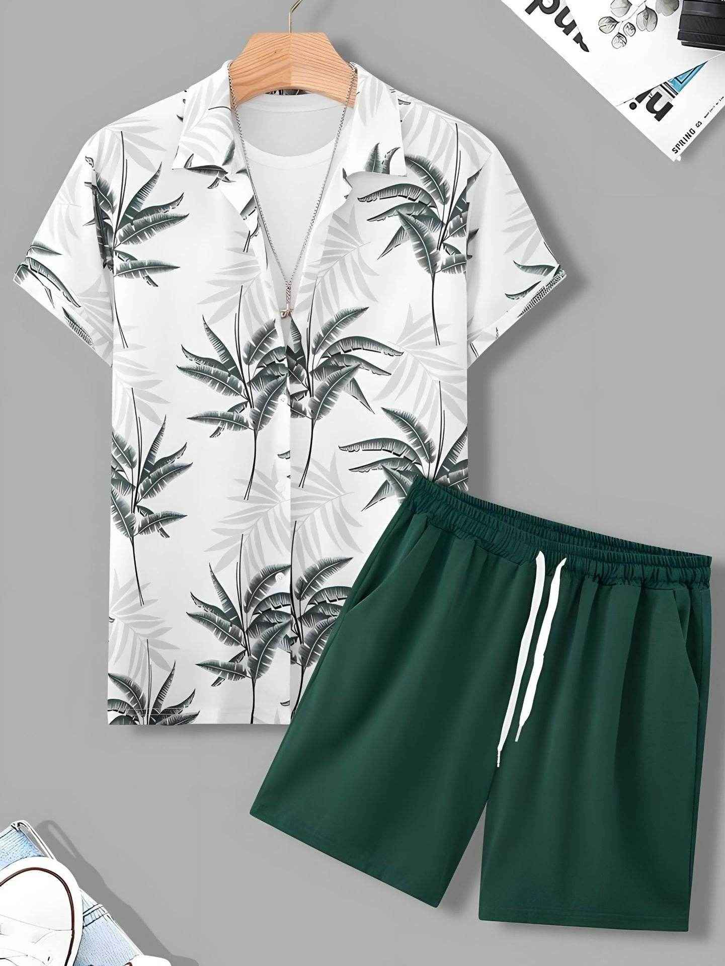 Black and White Striped Hawaiian Shirt Set for Men - Casual Summer Style