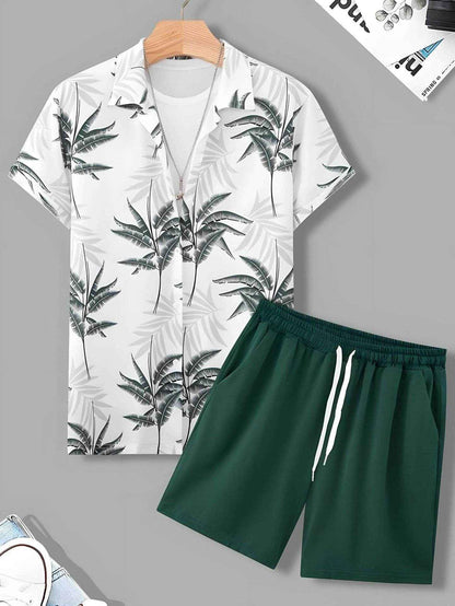 Black and White Striped Hawaiian Shirt Set for Men - Casual Summer Style
