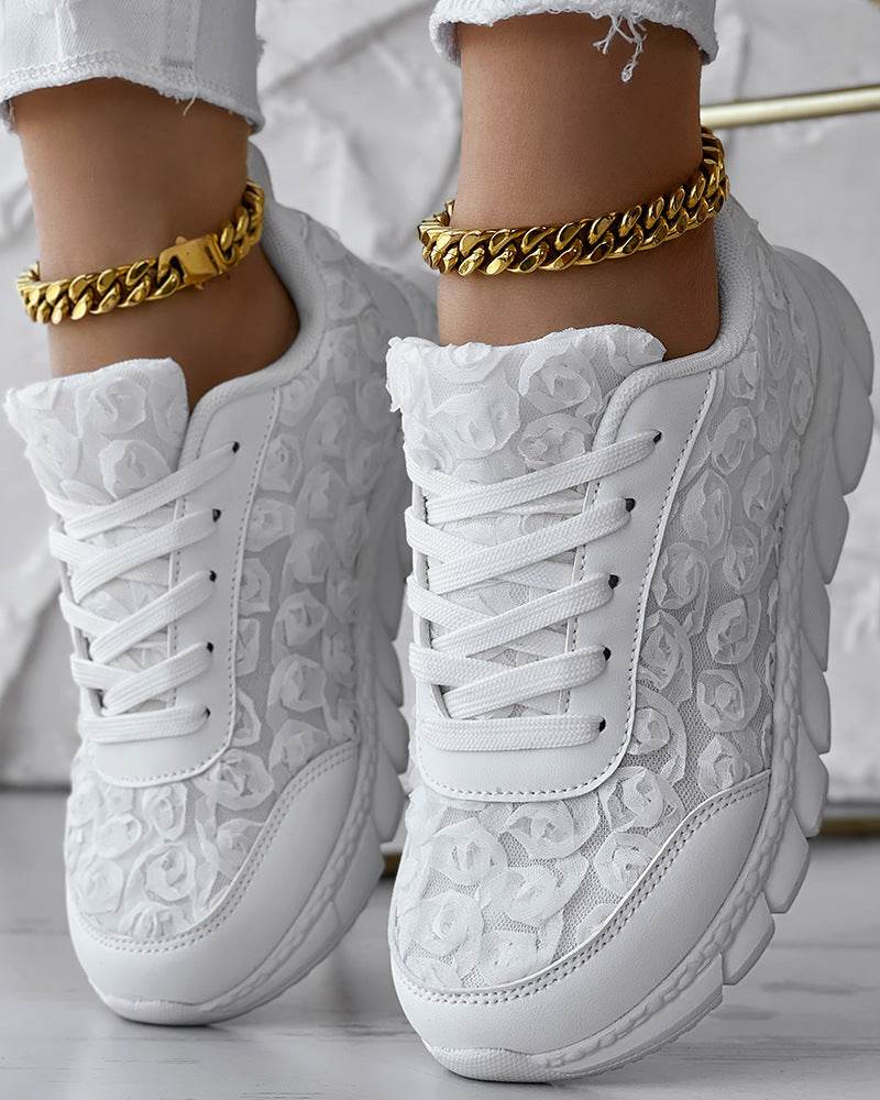 Stylish Three-Dimensional Rose Mesh Sneakers - Casual Flats for Women - Buy Center