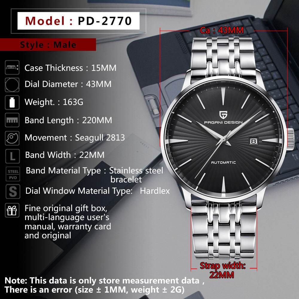 Buycenter Men's Mechanical Watch - 30M Waterproof & Stylish Steel Band - Buy Center