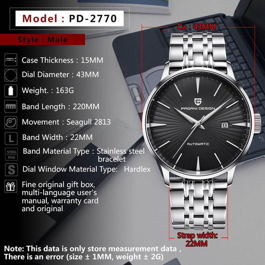 Buycenter Men's Mechanical Watch - 30M Waterproof & Stylish Steel Band - Buy Center