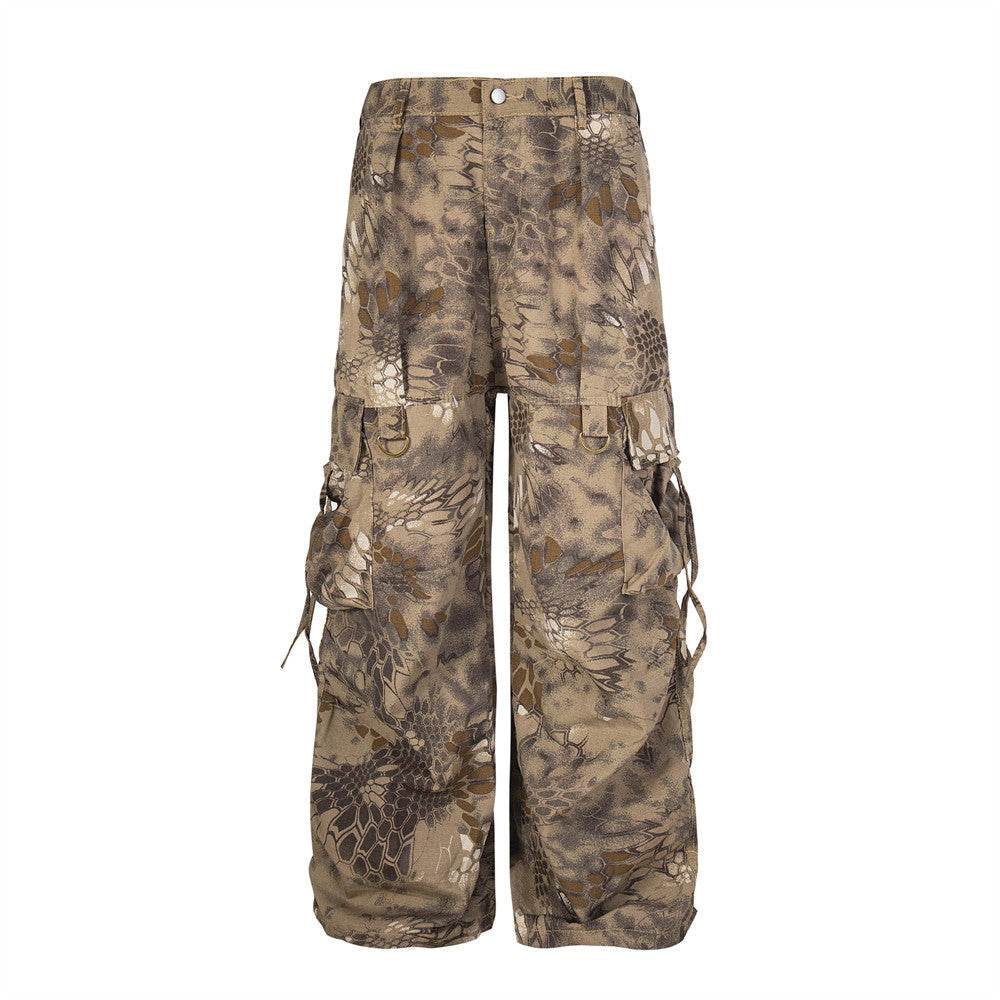 Loose Design Wide Leg Cargo Pants - Stylish Camouflage Mopping Trousers - Buy Center