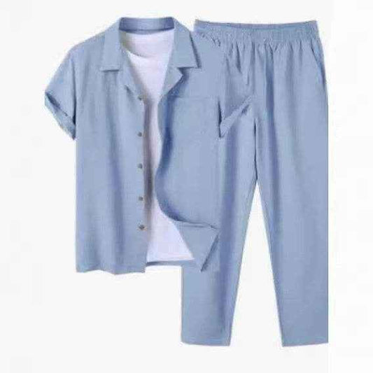 New Digital Men's Cotton and Linen Pajama Set - Breathable & Stylish Comfort