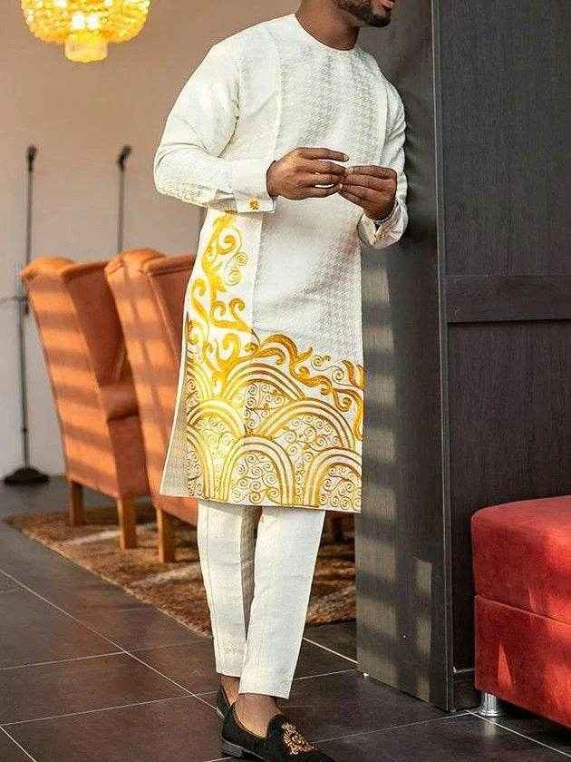 Men’s Leisure Set Suit - Printed Shirt & Trouser Pants for Spring Style