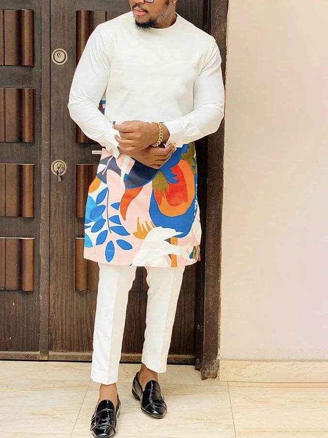 Men’s Leisure Set Suit - Printed Shirt & Trouser Pants for Spring Style
