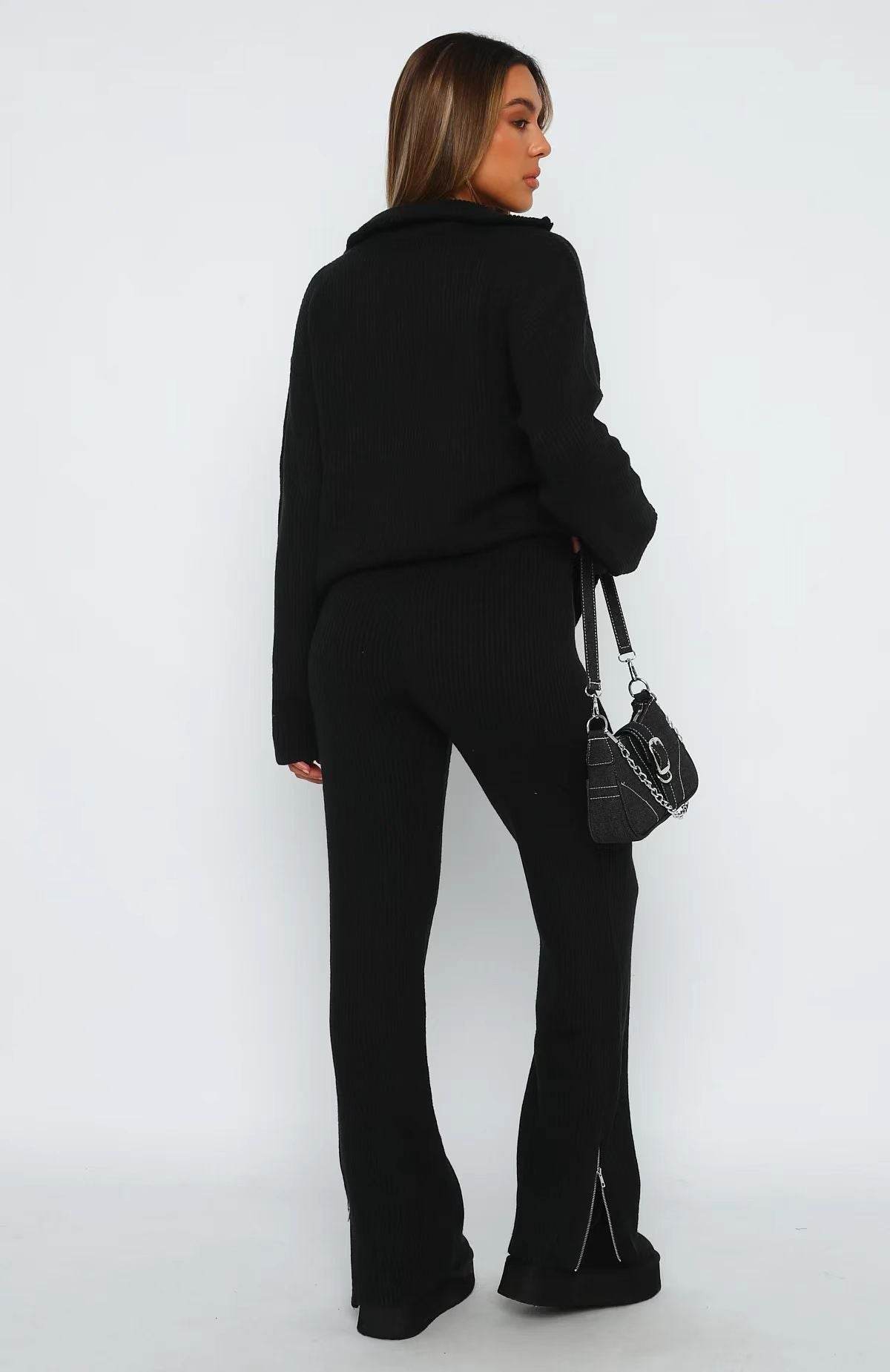Buycenter Women's Long Sleeve Trousers Suit - Comfort Wool & Girly Style - Buy Center