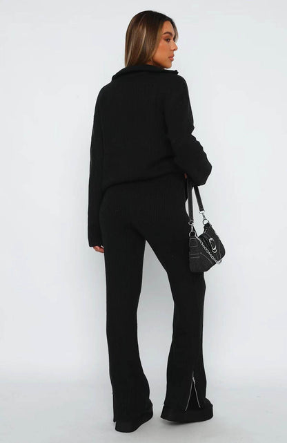 Buycenter Women's Long Sleeve Trousers Suit - Comfort Wool & Girly Style - Buy Center