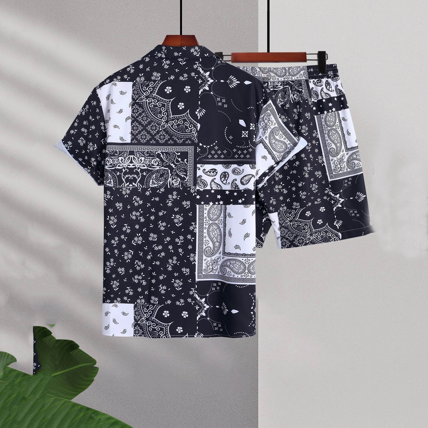 Buycenter Casual Shorts Cardigan Set for Men - Geometric Cotton Blend - Buy Center