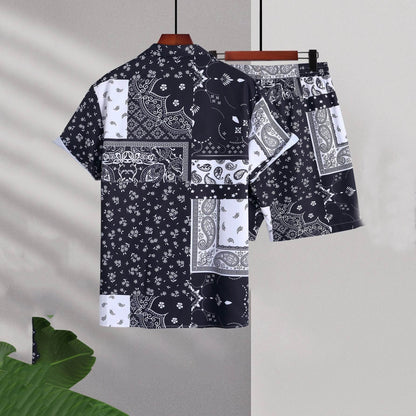 Buycenter Casual Shorts Cardigan Set for Men - Geometric Cotton Blend - Buy Center