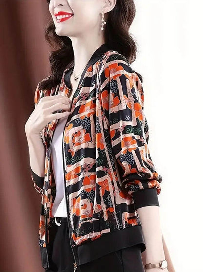 Trendy Colorful Printed Zipper Jacket for Women - Lightweight & Stylish - Buy Center