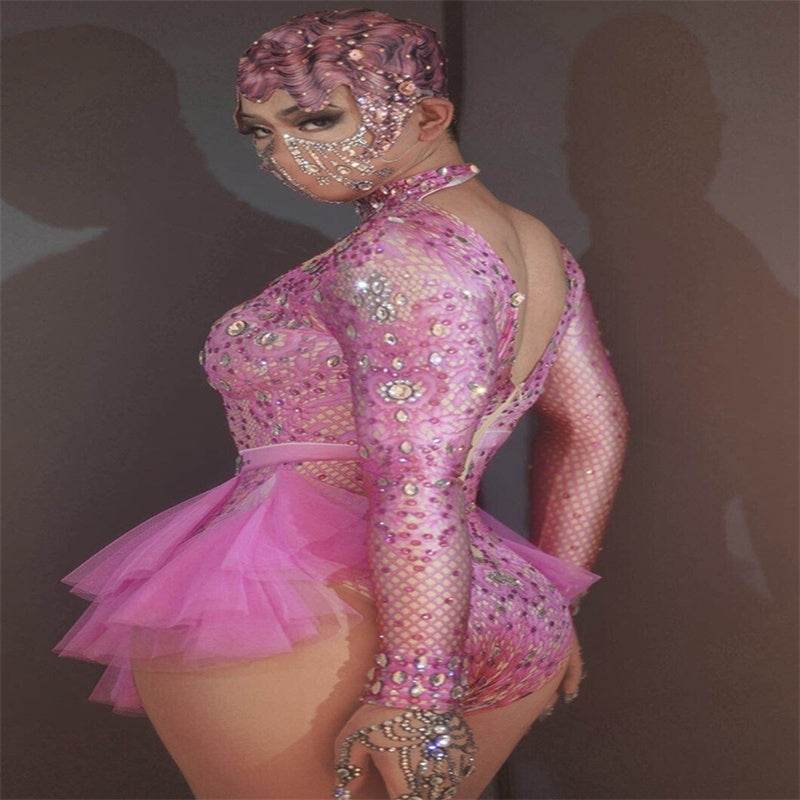 Dance Sexy Shiny Rhinestone Mesh Jumpsuit - Perfect Stage Costume for Women - Buy Center