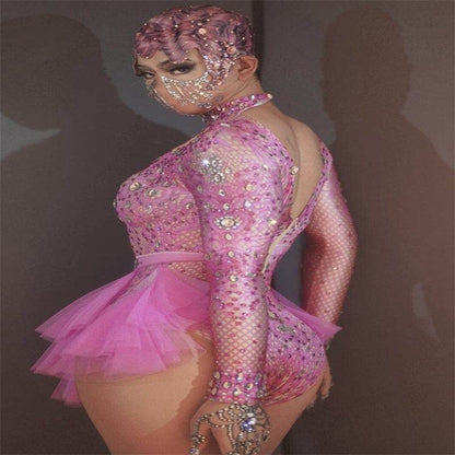 Dance Sexy Shiny Rhinestone Mesh Jumpsuit - Perfect Stage Costume for Women - Buy Center