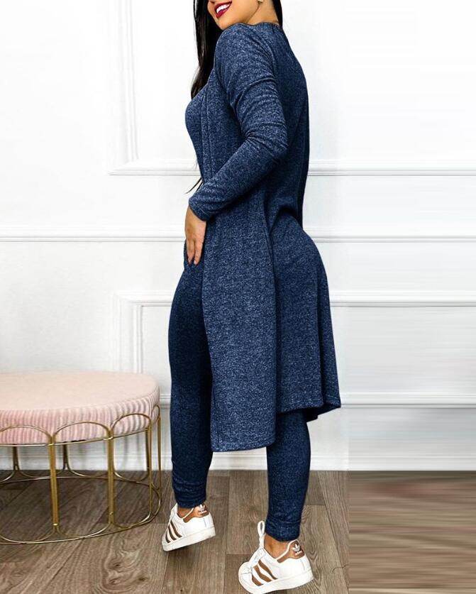 Buycenter Women's Casual Jumpsuit & Cardigan Set - High Waist & Pockets - Buy Center