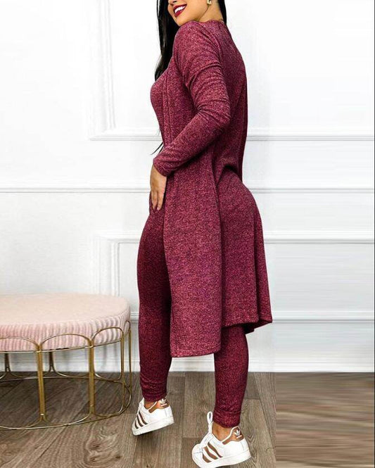 Buycenter Women's Casual Jumpsuit & Cardigan Set - High Waist & Pockets - Buy Center