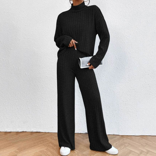 Buycenter Women's Turtleneck Knitting Set - Long Sleeve & Loose Trousers - Buy Center