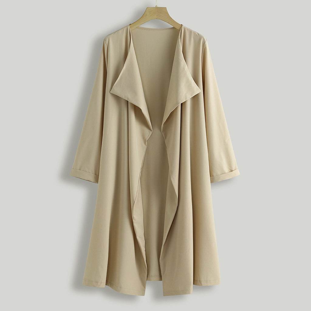 Buycenter Women's Mid-Length Trench Coat - Solid Color, Stylish Commuter Outerwear - Buy Center