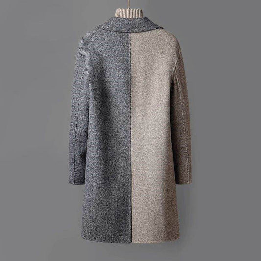 Men's Korean Style Mid-Length Woolen Coat - Loose Fit in Gray & Camel - Buy Center