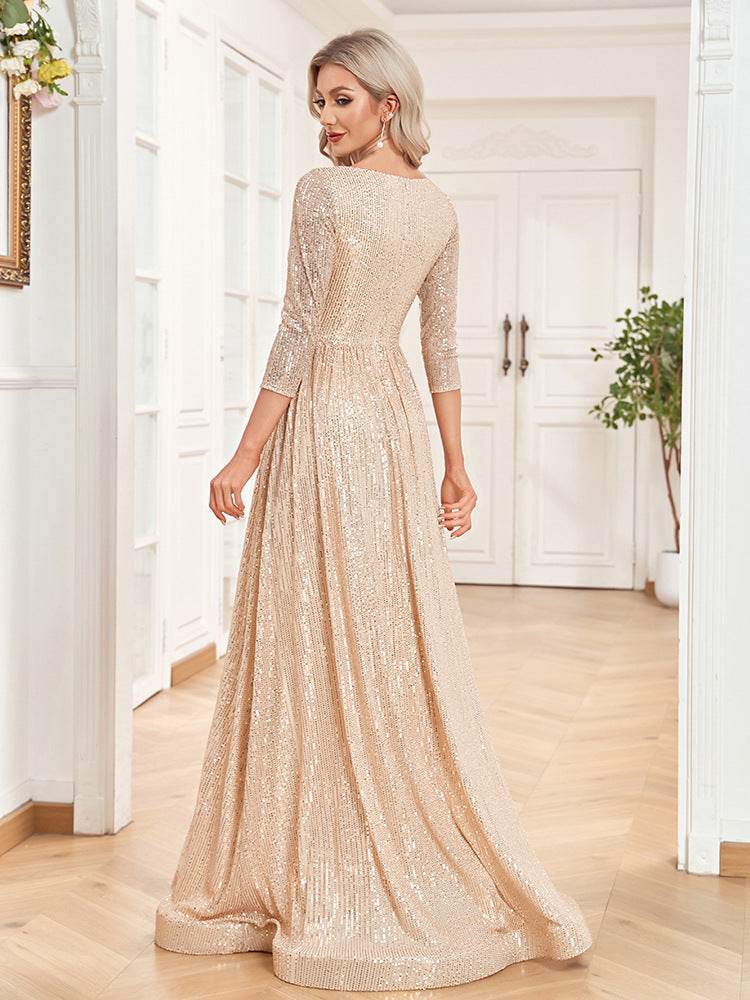 Buycenter V-neck Sequined Party Dress - High Waist, Elegant Evening Style - Buy Center