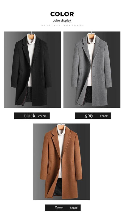 Winter Woolen Men's Slim Trench Coat - Thick Warm Casual Jacket 2025 - Buy Center