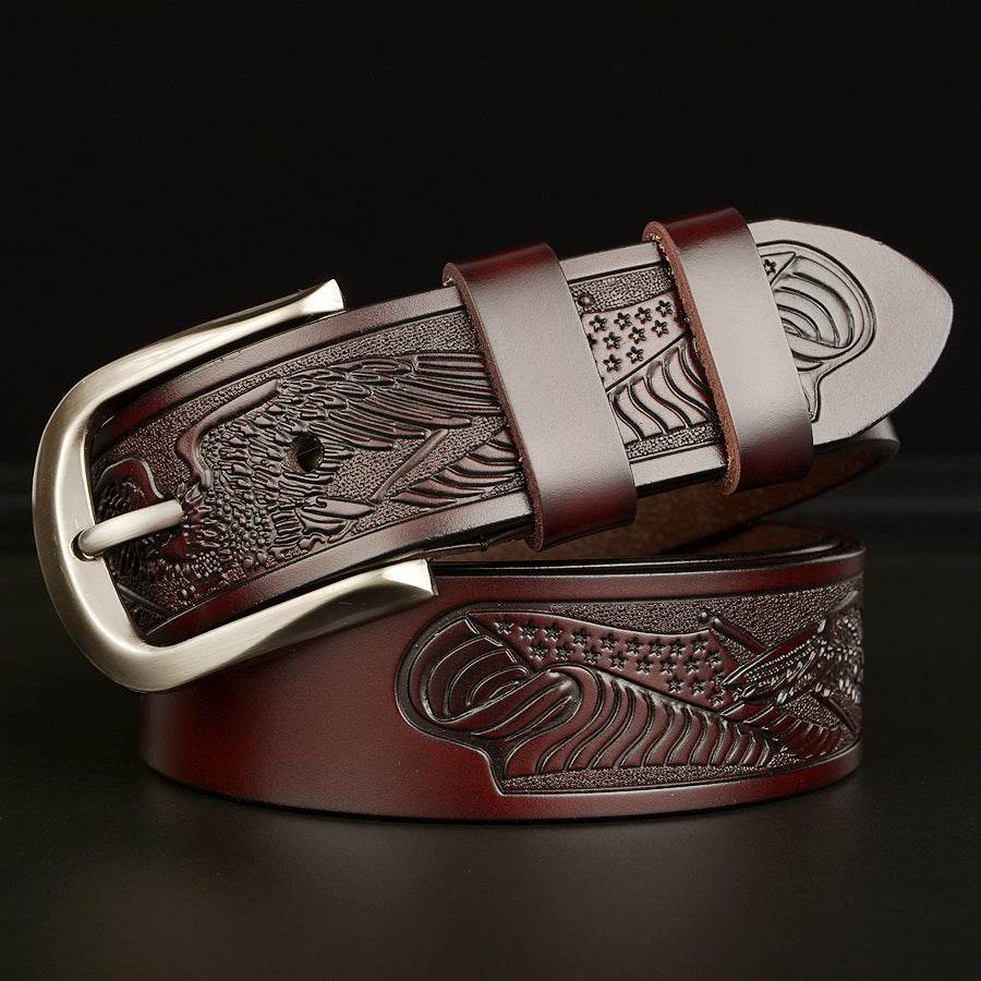 Men's Cut Cowhide Carved Belt - Stylish Alloy Buckle & Durable Design - Buy Center