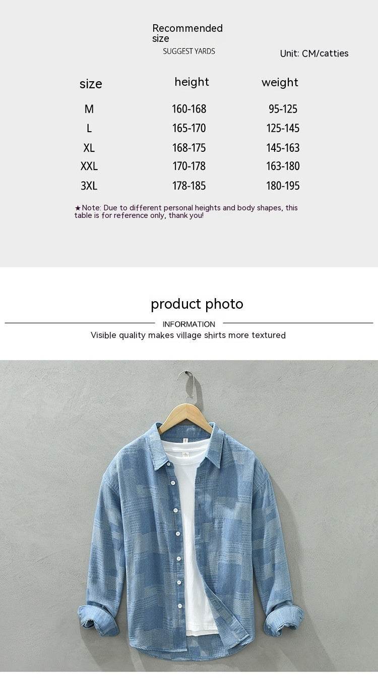Trendy Color Matching Denim Shirt for Men - Casual Loose Fit, Long Sleeves - Buy Center