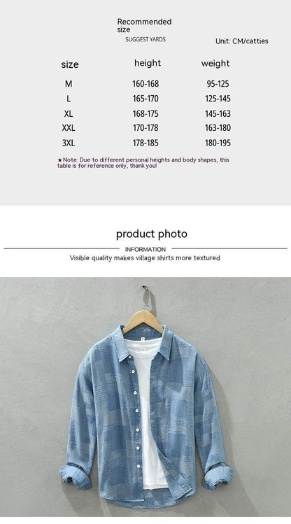Trendy Color Matching Denim Shirt for Men - Casual Loose Fit, Long Sleeves - Buy Center