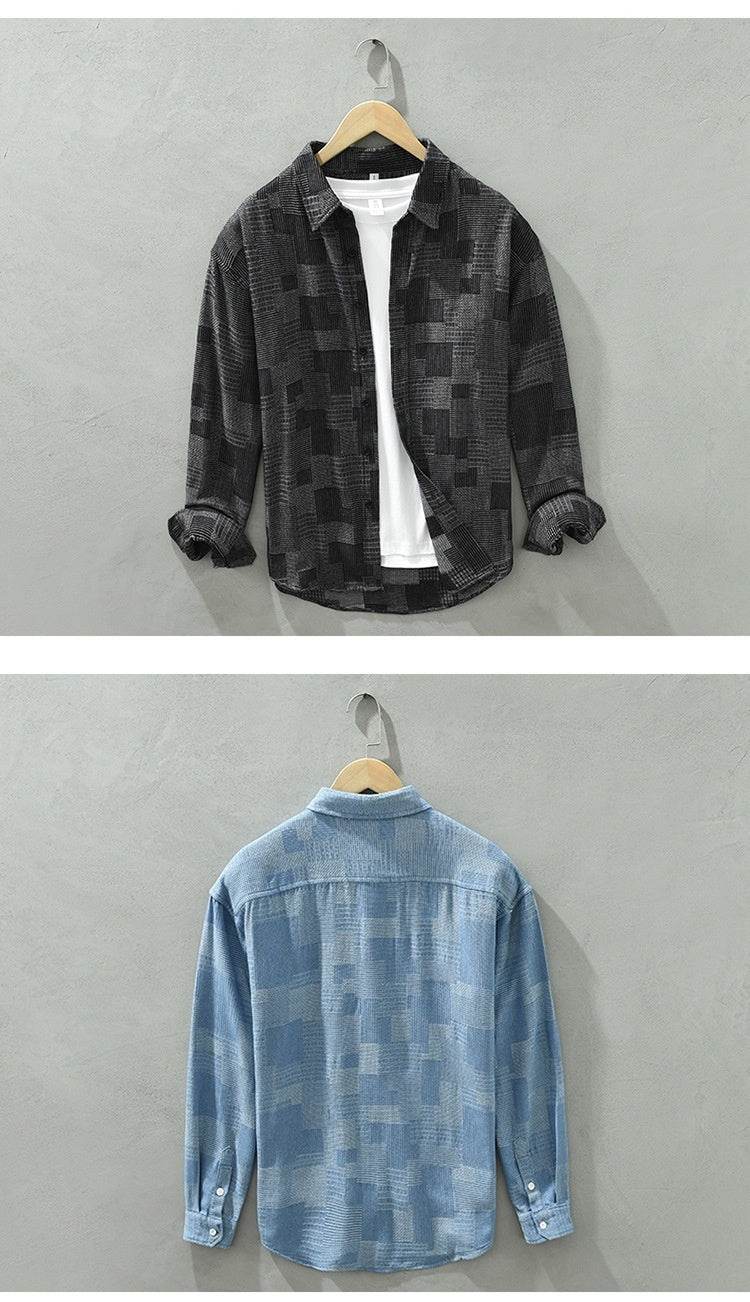 Trendy Color Matching Denim Shirt for Men - Casual Loose Fit, Long Sleeves - Buy Center