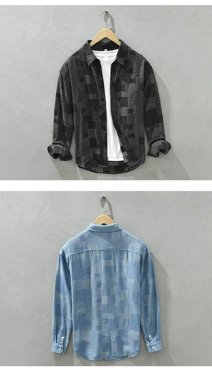 Trendy Color Matching Denim Shirt for Men - Casual Loose Fit, Long Sleeves - Buy Center