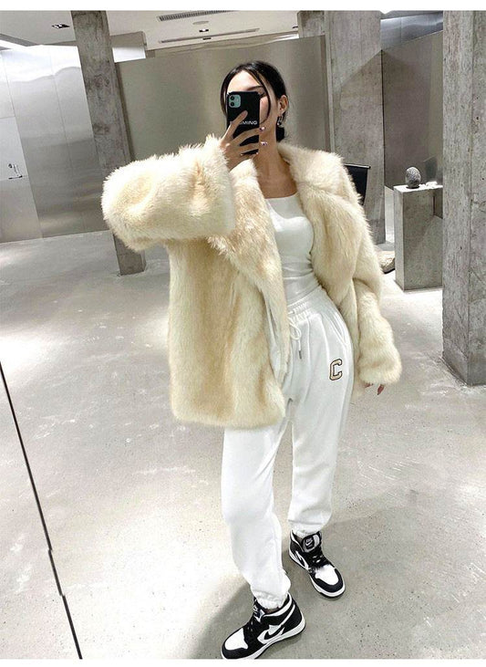 Women's Loose Fur Collar Coat - Stylish Mid-Length Casual Overcoat - Buy Center