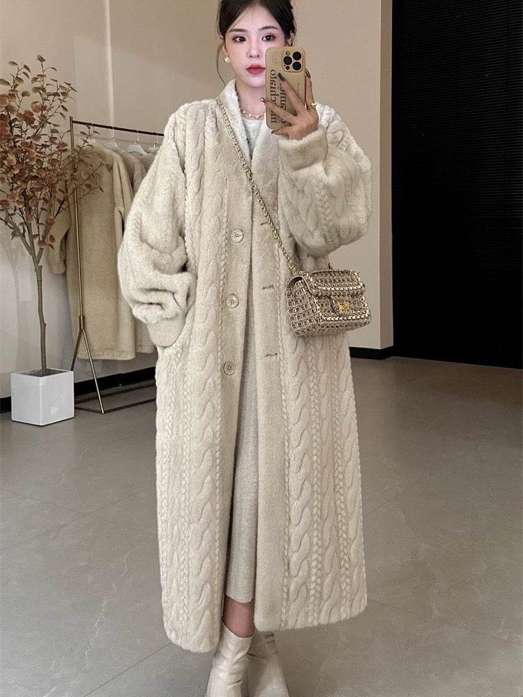 Buycenter Elegant Twist Mink Coat - Faux Fur for Women in Cream & Brown - Buy Center
