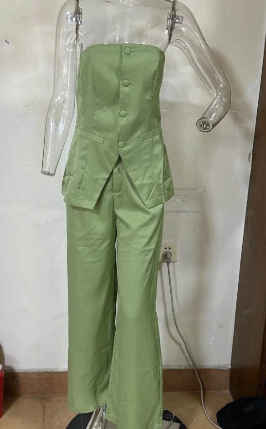 Elegant Casual Tailored Suit - Stylish Tube Top & Trousers for Women - Buy Center