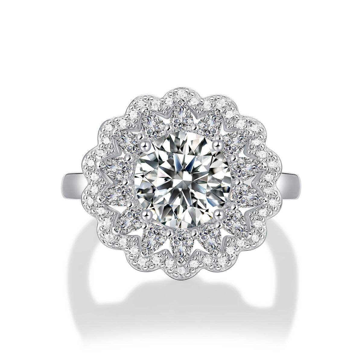 S925 Silver Moissanite Flower Ring - Adjustable Trendy Women's Jewelry - Buy Center