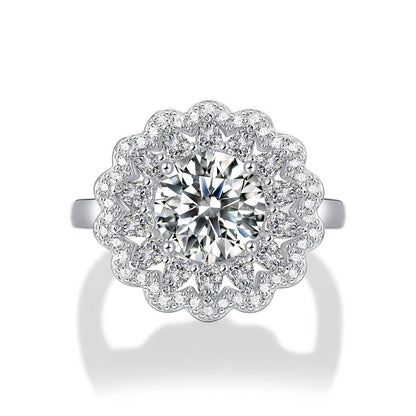 S925 Silver Moissanite Flower Ring - Adjustable Trendy Women's Jewelry - Buy Center