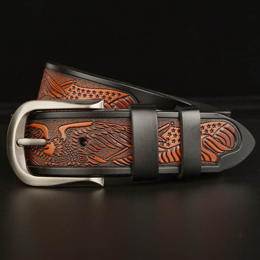 Men's Cut Cowhide Carved Belt - Stylish Alloy Buckle & Durable Design - Buy Center