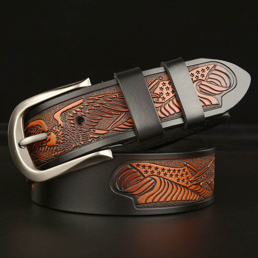 Men's Cut Cowhide Carved Belt - Stylish Alloy Buckle & Durable Design - Buy Center