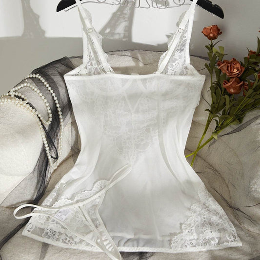 Elegant Cutout Sling Tulle Lace Pajamas for Women - See-Through Comfort - Buy Center