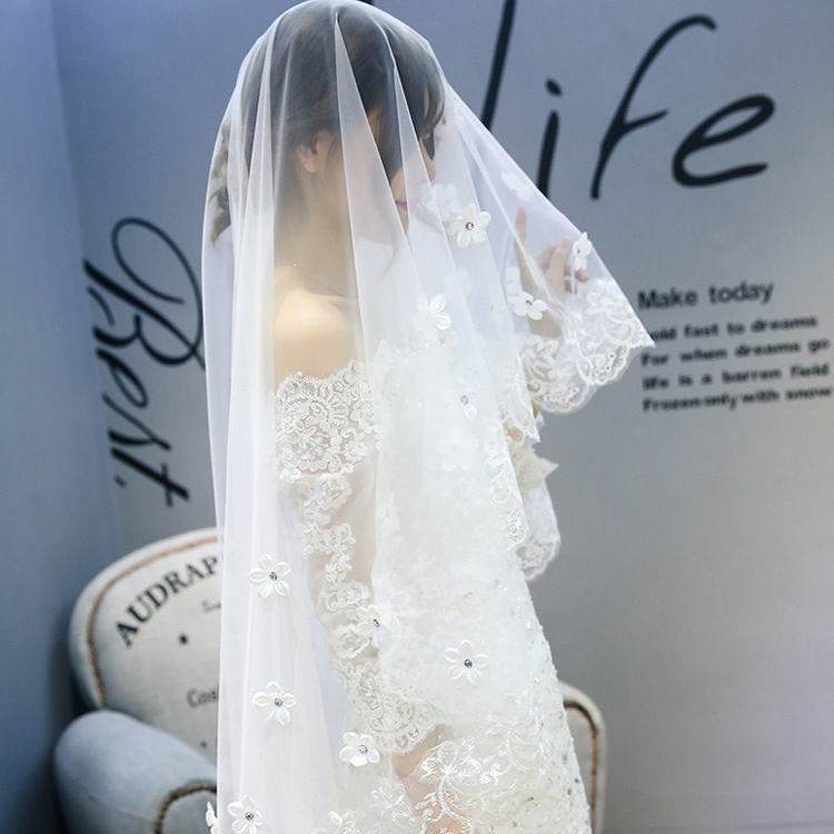 New Style Korean Lace Petal Wedding Veil - Customizable 1.5m Length - Buy Center