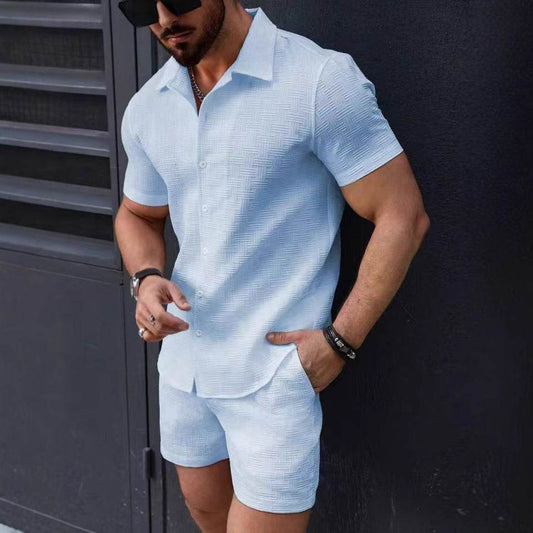 Men's Casual Two-Piece Suit - Summer Short-Sleeved Shirt & Shorts Set - Buy Center