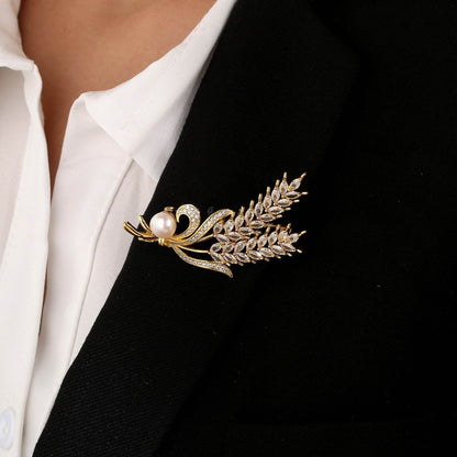 Buy Center Wheat Style Flower Brooch - Elegant Copper Decoration - Buy Center