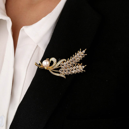 Buy Center Wheat Style Flower Brooch - Elegant Copper Decoration - Buy Center