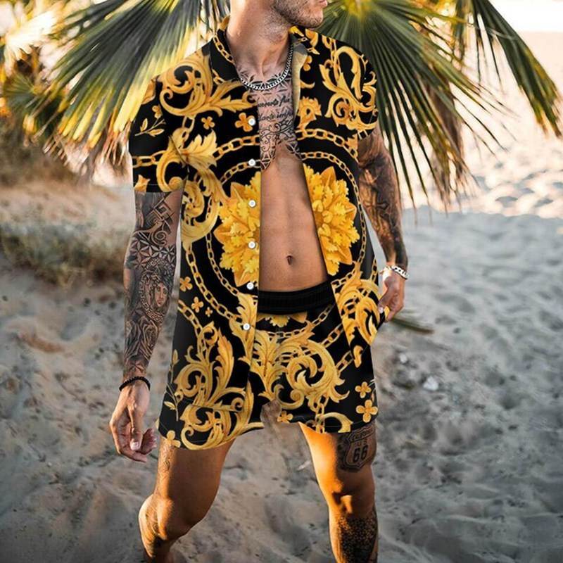 Buycenter Men's Casual Beach Suit - Short Sleeve Shirt & Shorts Set - Buy Center