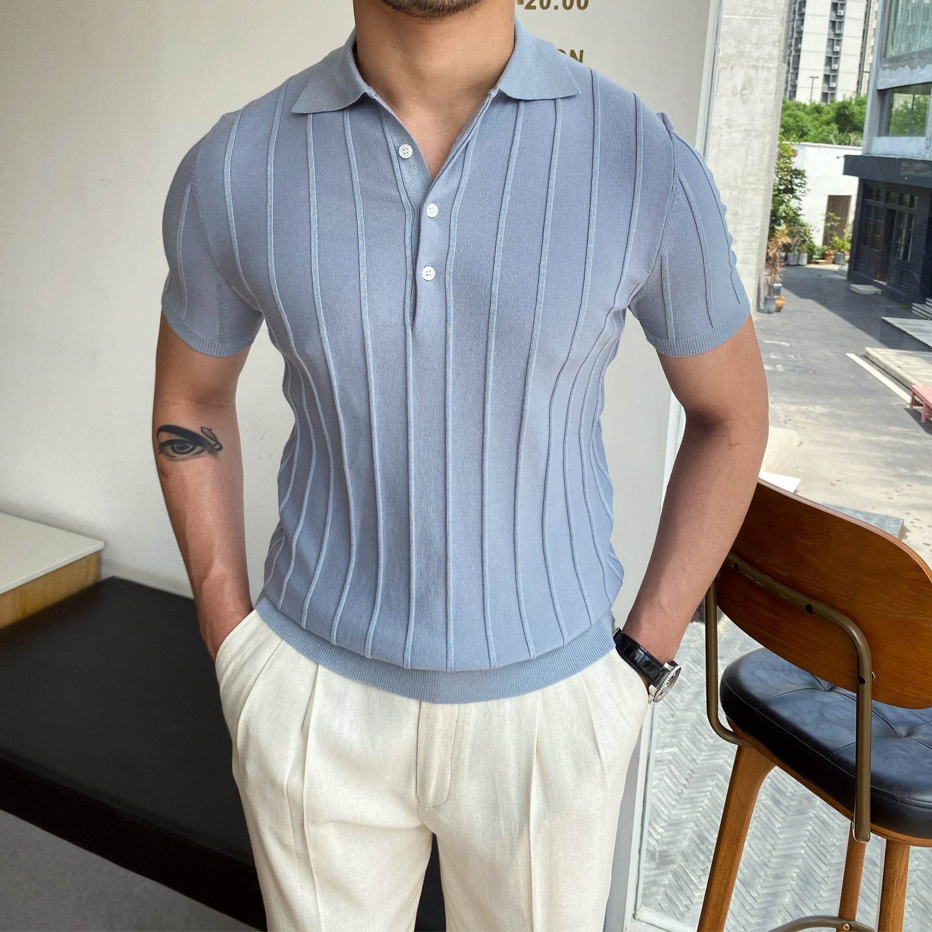 Slim Fit Short Sleeve Polo Shirt - Stylish Stripes for Youth Men - Buy Center