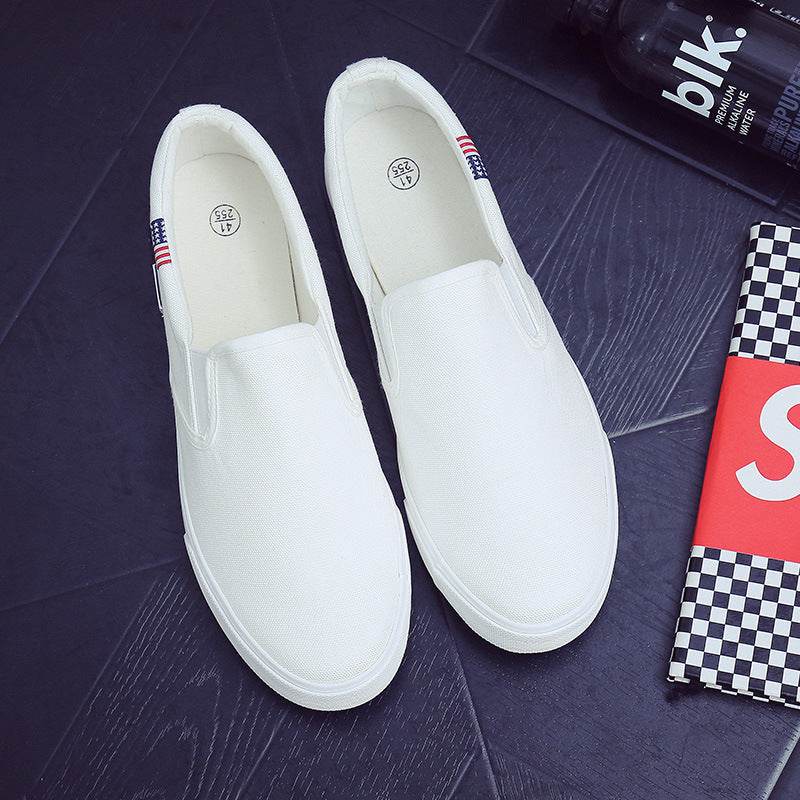 Buycenter Men's All-Match White Canvas Shoes - Flat Heel, Round Toe - Buy Center