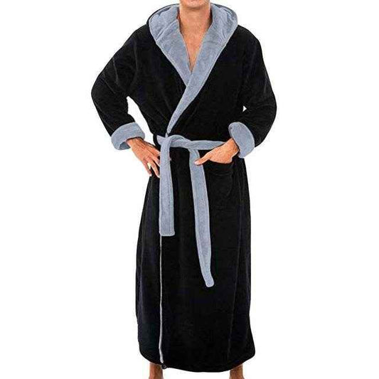 Thick Flannel Hooded Bathrobe for Men - Cozy Cotton Lounge Wear 2025