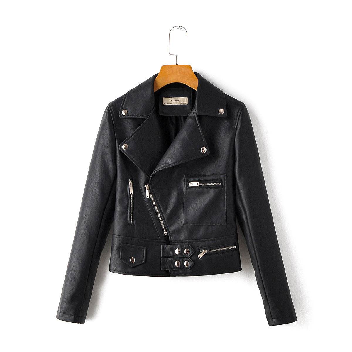 Buycenter Ladies Motorcycle PU Jacket - Stylish Lapel Zipper Design - Buy Center