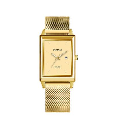 Buy Center Men's Square Quartz Watch - Stylish Gold & Black Design - Buy Center