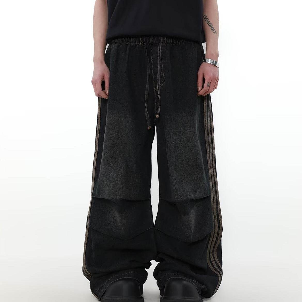 American Pleated Wide Leg Jeans for Men - Stylish Black Denim Trousers - Buy Center
