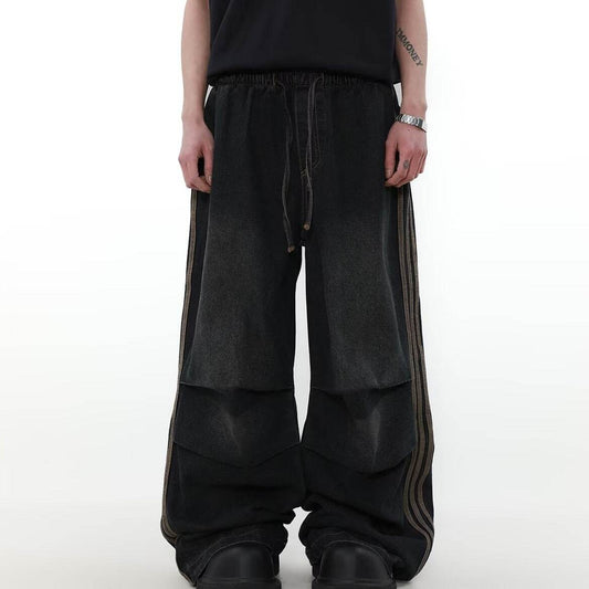 American Pleated Wide Leg Jeans for Men - Stylish Black Denim Trousers - Buy Center